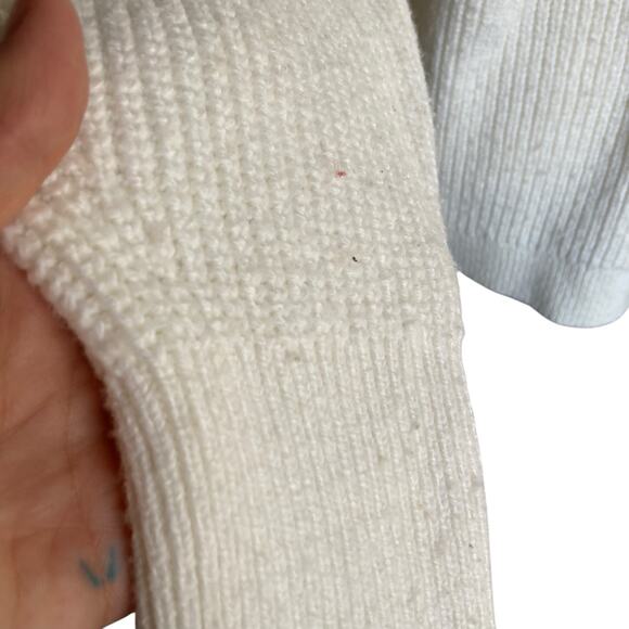 Lands End White Beige Colorblock Cable Knit Oversize Fisherman Sweater Sz Large - Picture 7 of 16